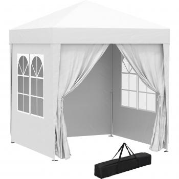 Tenda Pieghevole OutSunny 2x2 m con Pareti Rimovibili, Tela di Poliestere e Steli in Acciaio – Colore Bianco