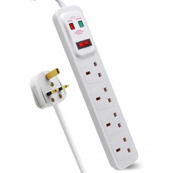 EXTRASTAR 4 Way Extension Lead Surge Protected with Switched Socket White, 2M