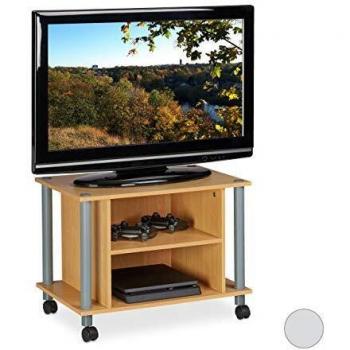 Tavolo Porta TV con Ruote e 2 Ripiani, Dimensioni 45 x 60 x 40 cm, Aspetto Legno - Relaxdays