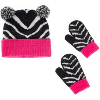 Conjunto de invierno para niños, 2 piezas, gorro y guantes con pompón, leopardo, patrón de tigre, Jacquard, de punto, 0-3 años