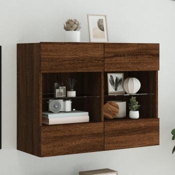 LED Lighted TV Wall Cabinet in Brown Oak by Vidaxl (dimensions: 78.5x30x60.5 cm)
