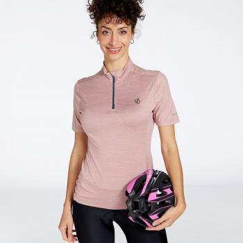 Dare2B Dames Fietsshirt Korte Mouw Halve Rits Roze