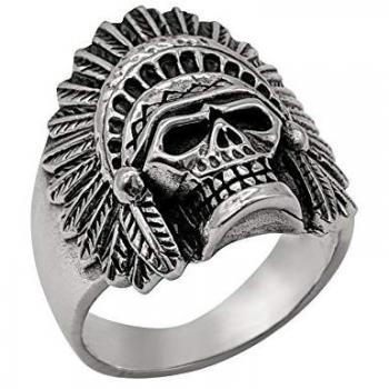 Chunky Sterling Silver Chief Skull Biker Ring – UK R½ / US 9 / EU 18.5