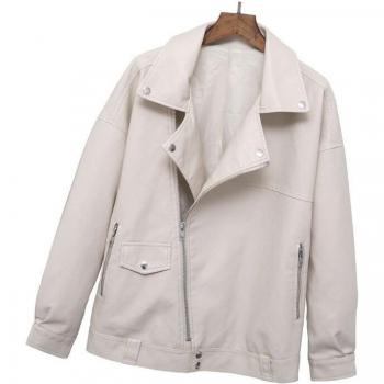 Bright Beige Faux Leather Biker Jacket for Women