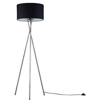 Camden Chrome Metal Tripod Floor Lamp with Black Drum Shade