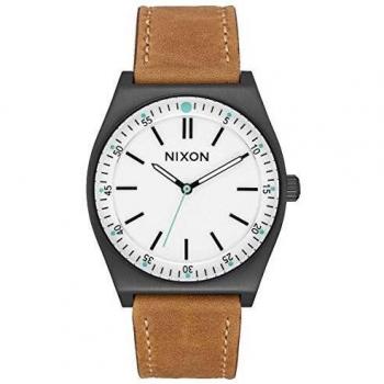 Nixon A1188-2770-00 Herren-/Damenanalogzeitmesser in Leder „Crew“ – schwarz/weiss/sattel