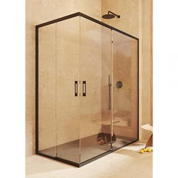 Mampara Rectangular SoulBath 2 Correderas + 2 Fijos – Vidrio de Seguridad 6 mm Antical – Reversible – Dimensiones 82,5–85 × 102,5–105 cm – Alto 195 cm – Negro