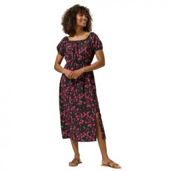 Robe Midi Fendue à Imprimé Floral M & Co Noir