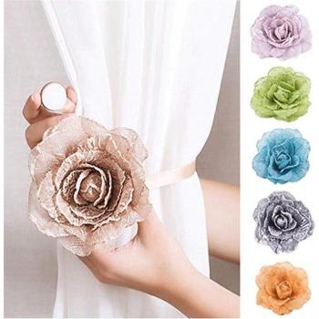 Floral Clip-on Curtain Holdback with Magnetic Hooks