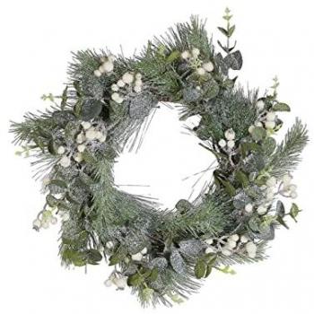 Corona di Natale Verde Materiale Sintetico Legno Naturale Neve Artificiale Design Tradizionale Rotondo 54 cm
