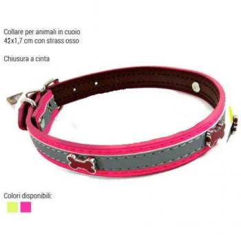 Collier cuir 42 cm à strass osse – options de couleurs – idéal pour chiens, chiots et chats