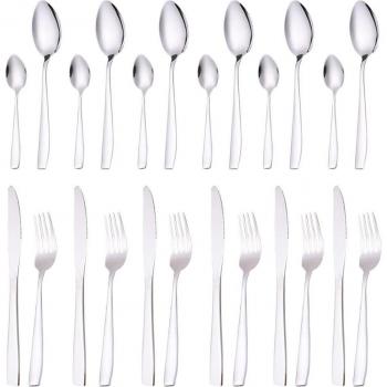 Elegant 24-Piece Stainless Steel Cutlery Set with Wooden Case