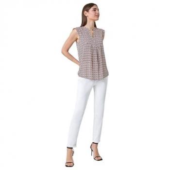 Geometric Flared Frill Blouse – Roman Style – Red Denim – UK 10