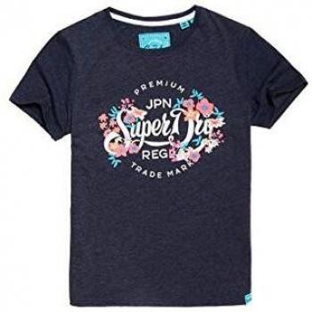 Superdry T-shirt Femme Premium Script Floral Entry, Bleu (Rinse Navy Marl M2k), Small