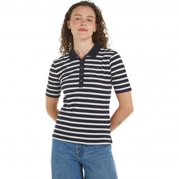 Tommy Hilfiger 1985 Regular Pique Stripe Short Sleeve Polo – Desert Sky Ecru S Female
