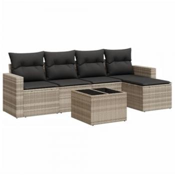 Conjunto de Sofás para Jardim 6 Peças com Almofadões Cinza Claro
