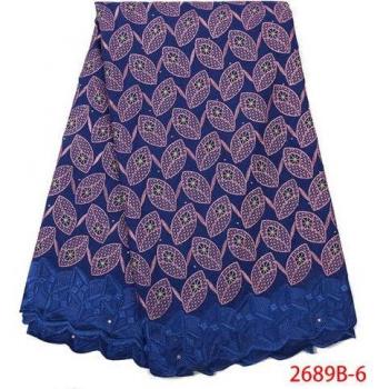 Tela de encaje de algodón azul con bordado KS2689B-6