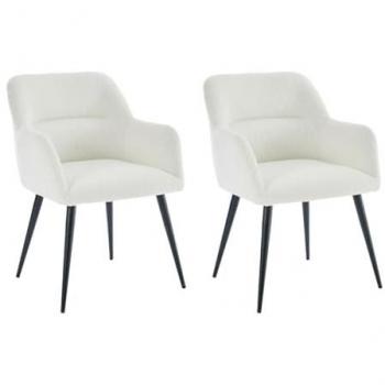 Set di 2 sedie con braccioli in tessuto bouclette e metallo nero - Bianco - Vente-unique