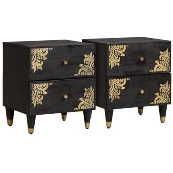 VidaXL Twin Nightstand Collection – Black Mango Wood, 40×33×46 cm each