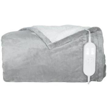 Couverture Électrique - HOMCOM - 10 Réglages de Chaleur - Minuterie 10H - Flanelle et Velours de Coton - 180x130cm - Gris