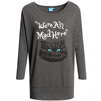 Manga Larga “We’re All Mad Here” – Camiseta Gris Oscuro – Alicia en el País de las Maravillas – Mujer – S/XL