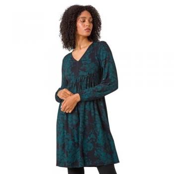 Robe Romane Green Floral Contrast Trim Stretch