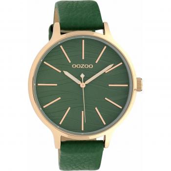 Oozoo Damenuhr mit Rosen‑ und Dunkelgrünen Zifferblattdetails – 45 mm, Lederarmband, C10123