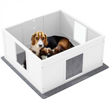 Pawhut Dog Whelping Box with Whelping Pad, Adjustable Entrance, 100 x 96cm