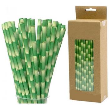 100PC Bamboo Pattern Disposable Straws