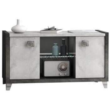 HOFFMAN - Meuble TV 2 Portes 105cm Gris Aspect Pierre avec Led - Altobuy