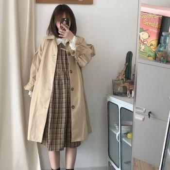 Gabardina larga holgada para mujer, ropa de calle sencilla Harajuku, cazadora de uso diario, estilo clásico que combina con todo