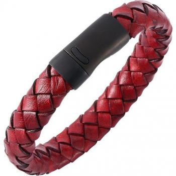 Schwarzes Magnetverschluss Armband aus geflochtenem Leder