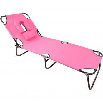Pink Garden Sun Lounger with Padded Headrest and Face Hole