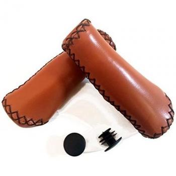 Poignées vélo ergonomiques RK PARTS en cuir synthétique marron clair
