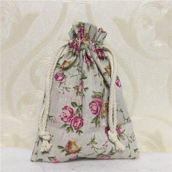 YILE Multi-Purpose Cotton Linen Party Bag with Drawstring and Rose Design