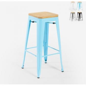 Bar Stool 78 cm Madera y Acero Azul