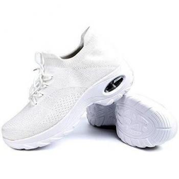 Ladies Sneakers Lightweight Mesh Walking Running Sports Gym Knit Shoes Air Cushion Casual Comfy White Size 3.5 (36EU)