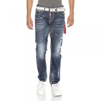 Cipo & Baxx Herren Jeans DENIM Regular-fit mit Used-Elementen, Größe 33, Länge 34