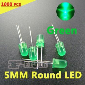 Pack de 1000 Luces LED 5 mm Verde Intenso, DC 1.9-2.5 V