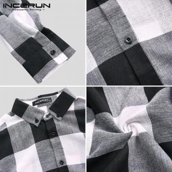 Camisa Plaid Incérun Hombre Manga Larga