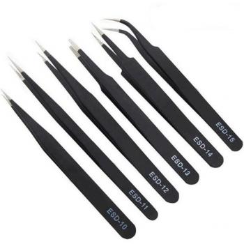 Precision ESD Non-Magnetic Stainless Steel Tweezers (10/9/6 Pieces)