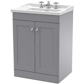 Nuie Classique 620mm Free-standing Single Bathroom Vanity with Vitreous China Vanity Top Satin Grey