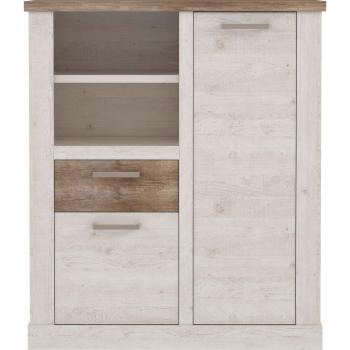 FORTE Highboard Duro 2-trg mit Schubkasten in Weiß und Eiche Antik