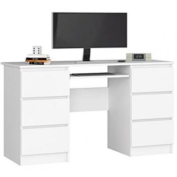 Abamihome - Scrivania per computer akord A11 Bianco 135 cm 6 cassetti 135x50x77 cm