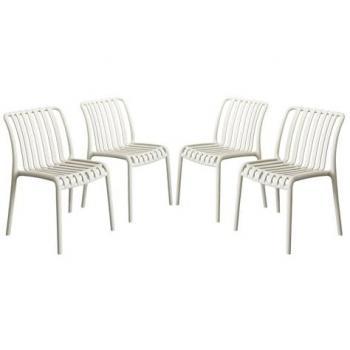 Ensemble 4 chaises de patio SWEEEK en plastique beige empilables et déjà montées