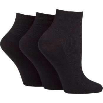 3 Pack Women's Ribbed Bamboo Ankle Socks - Black