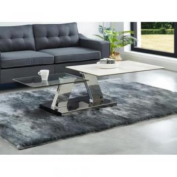 Table basse pivotante OXANA - Verre trempé et acier - Effet marbre