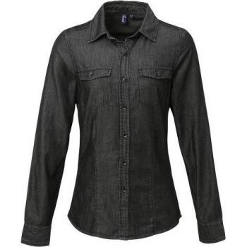 Premier Women's Long Sleeve Denim Shirt - Indigo Blue