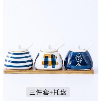 Japanese hand‑painted underglaze ceramic seasoning pot set