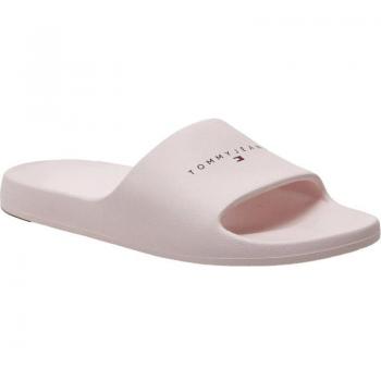 Tommy Jeans Pantolette »TJW PRINTED PU POOL SLIDE«, Plateau, Sommerschuh, Schlappen mit Logoschriftzug auf der Bandage